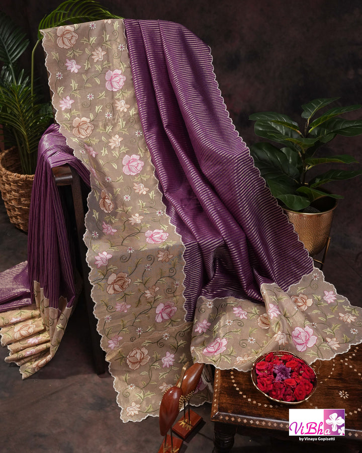 Purple fancy banarasi with embroidered border