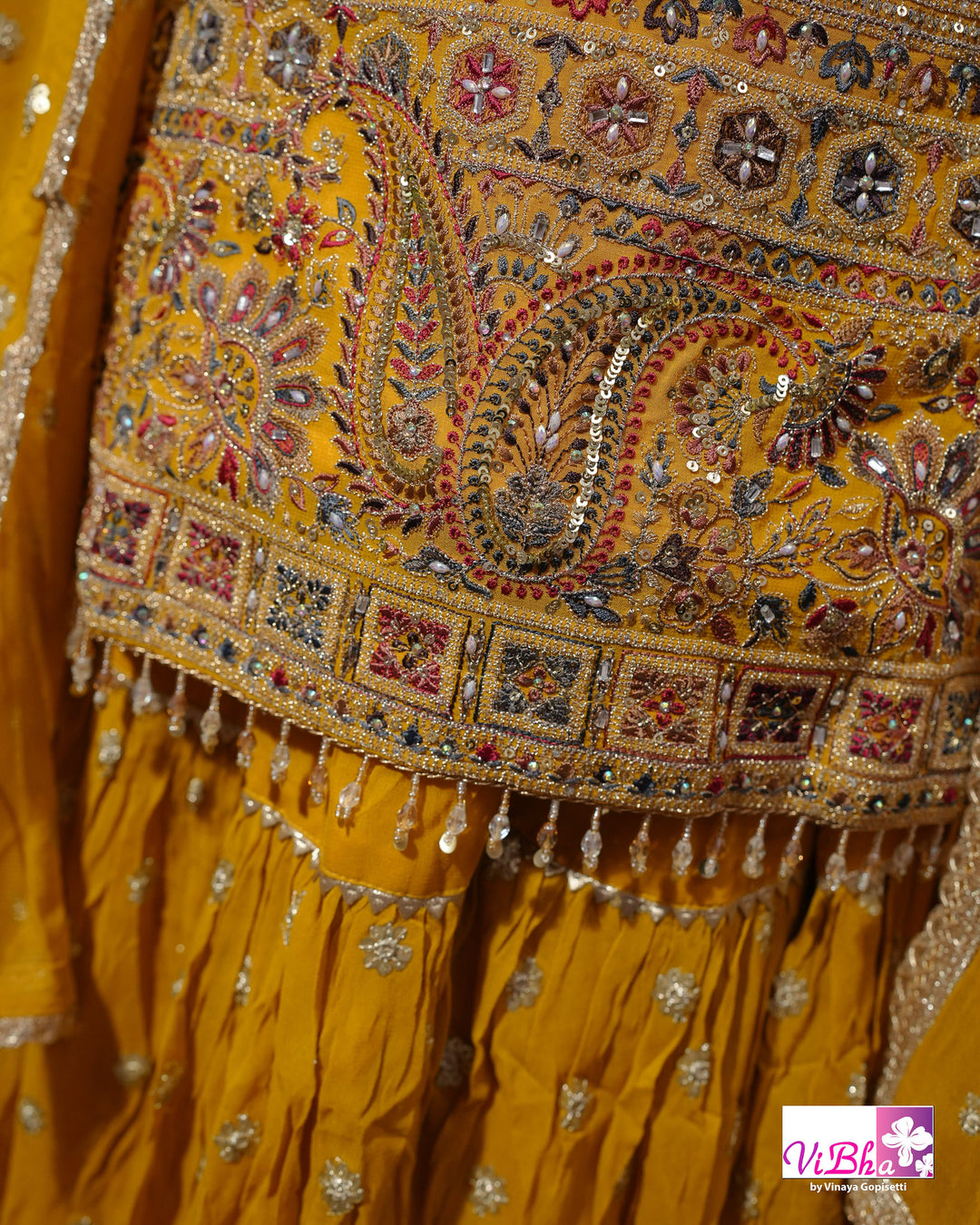 Mustard Yellow Multicolor Embroidered Gharara Set