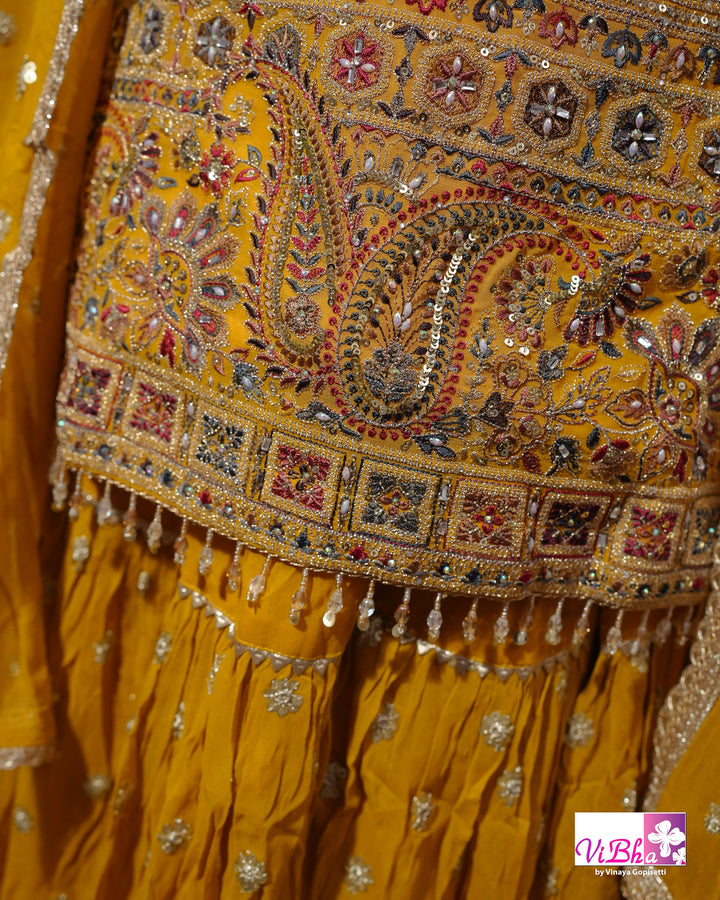 Mustard Yellow Multicolor Embroidered Gharara Set