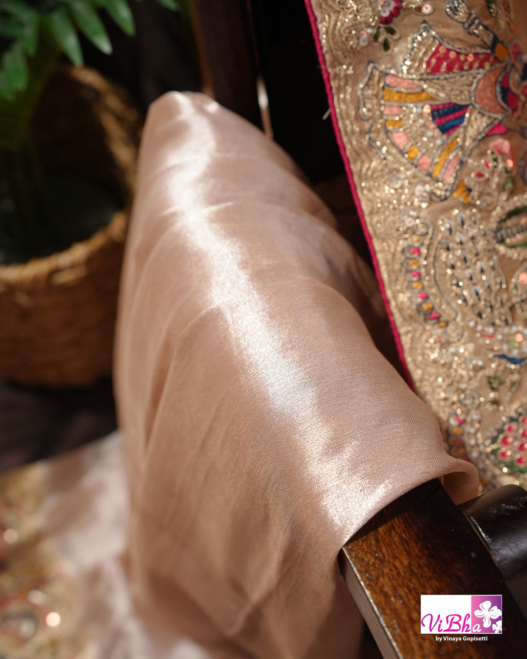 Champagne Designer Saree with Multicolour Peacock and Figurative Border