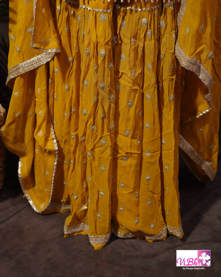 Mustard Yellow Multicolor Embroidered Gharara Set