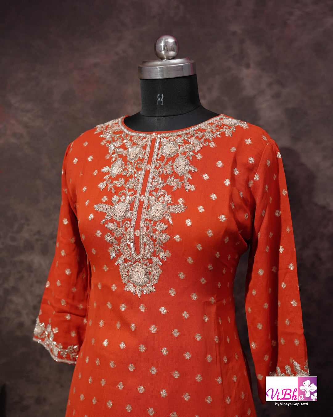 Orange Embroidered Sharara Set
