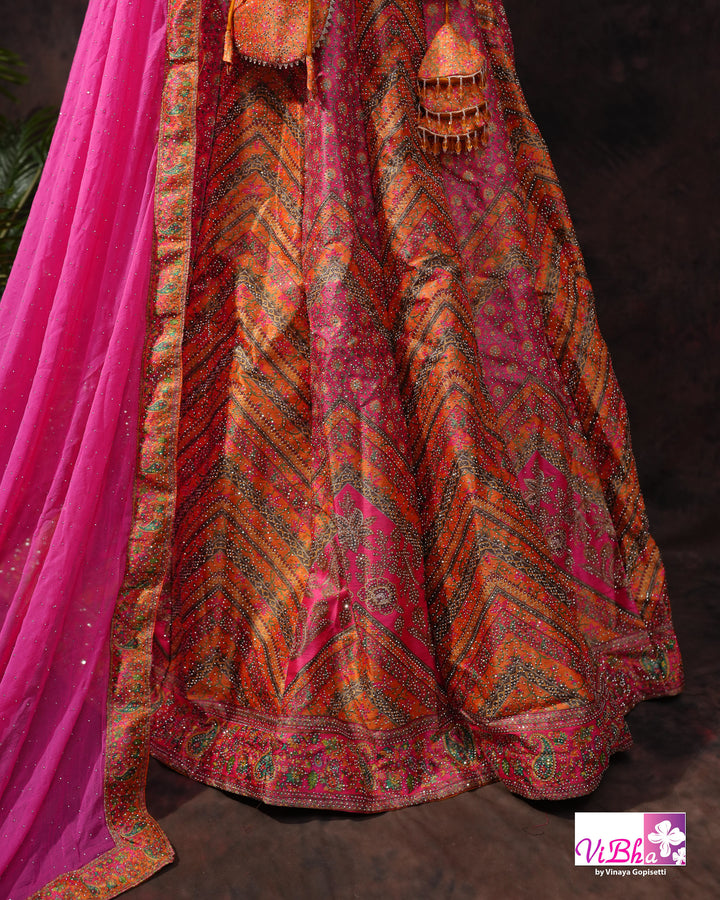 Orange &amp; Rani Pink Multicolor Lehenga Set
