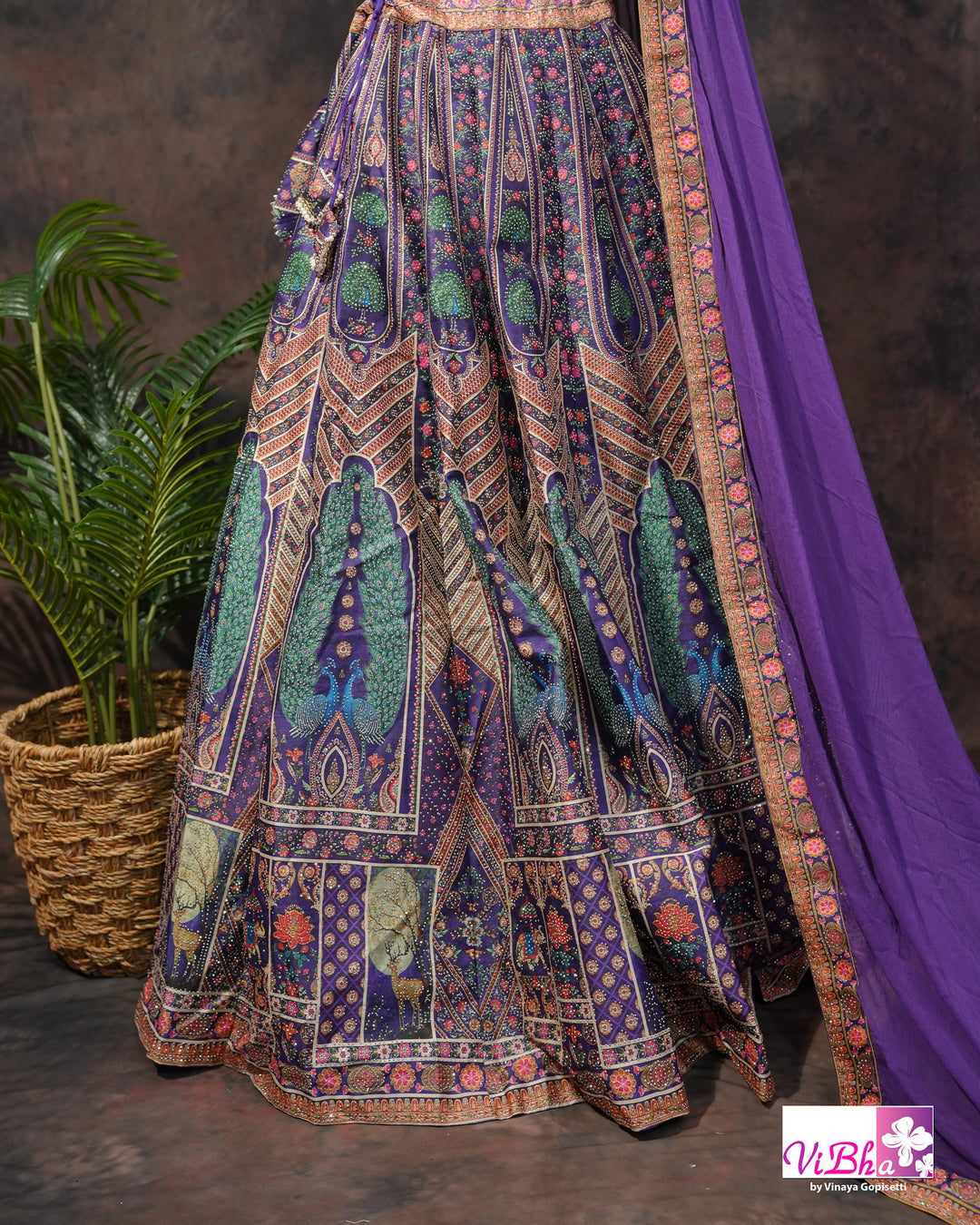 Purple Peacock Motif Lehenga Set