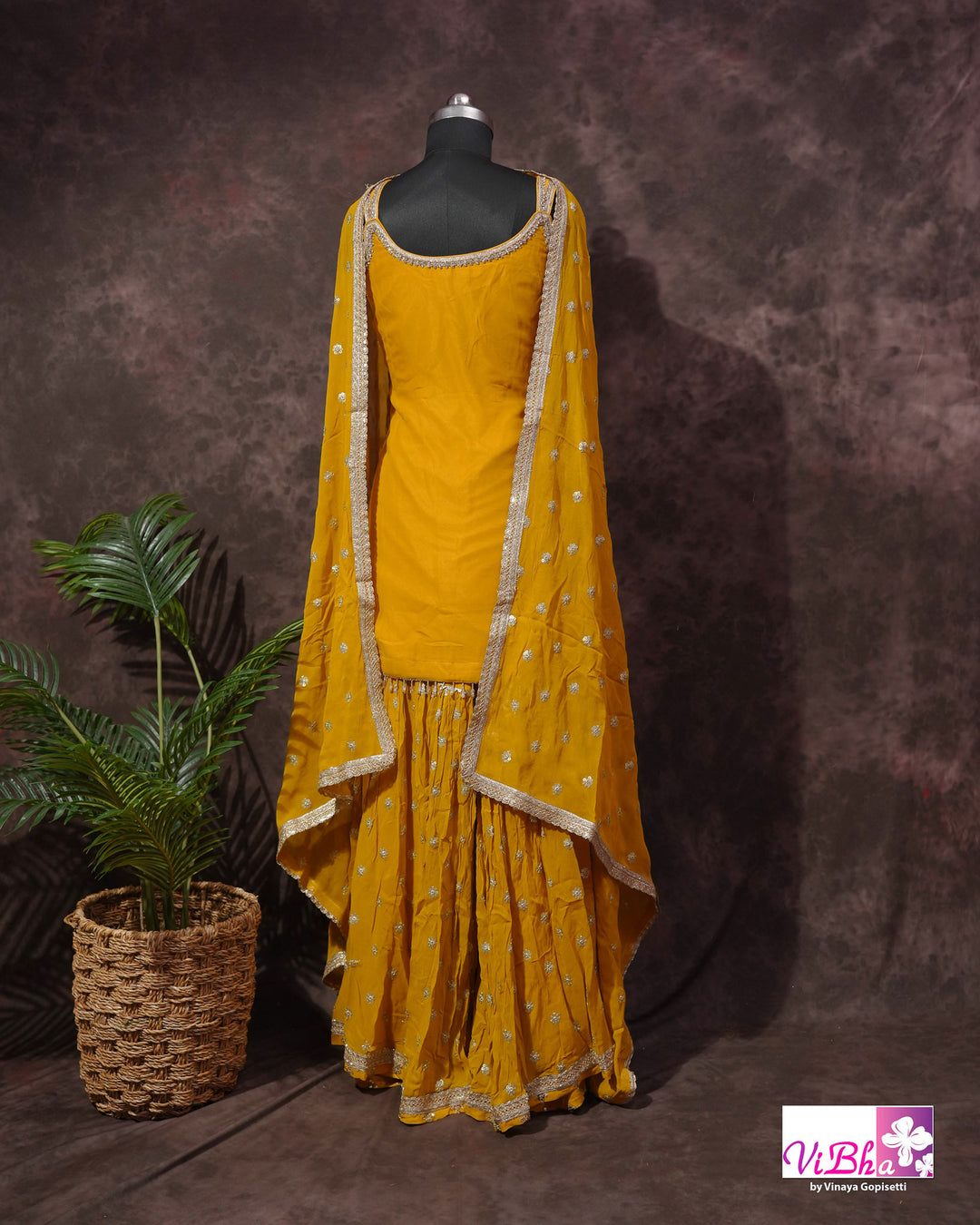 Mustard Yellow Multicolor Embroidered Gharara Set