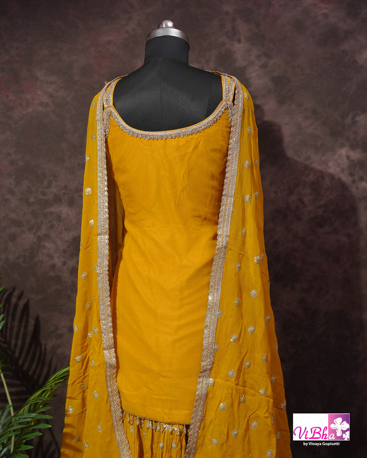 Mustard Yellow Multicolor Embroidered Gharara Set