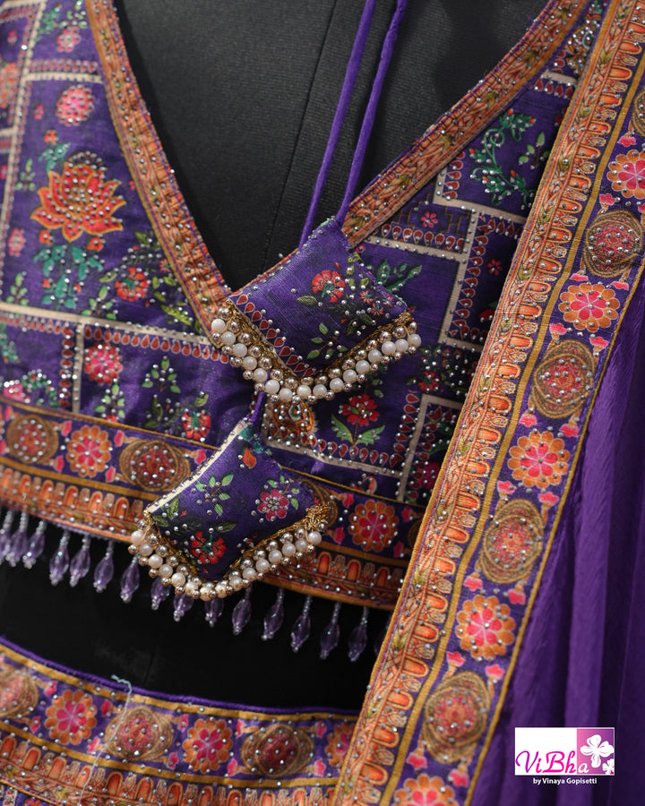 Purple Peacock Motif Lehenga Set