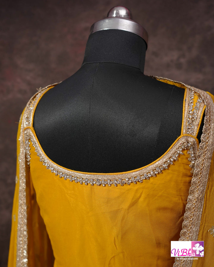 Mustard Yellow Multicolor Embroidered Gharara Set