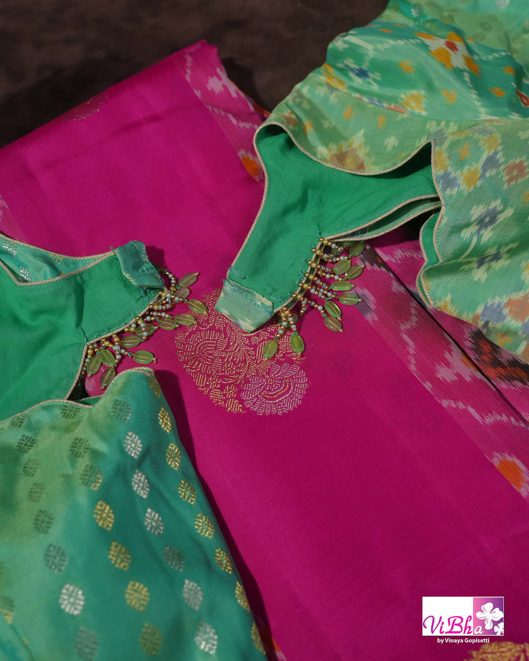 Rani Pink Handwoven Kanchi Silk Saree with Patola Weave and Blouse