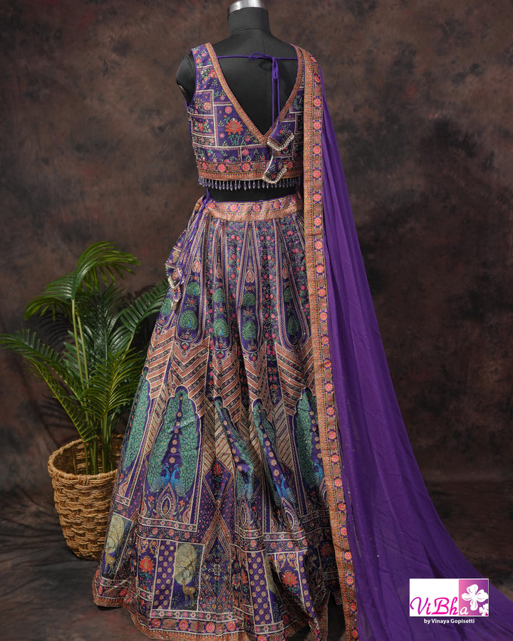 Purple Peacock Motif Lehenga Set