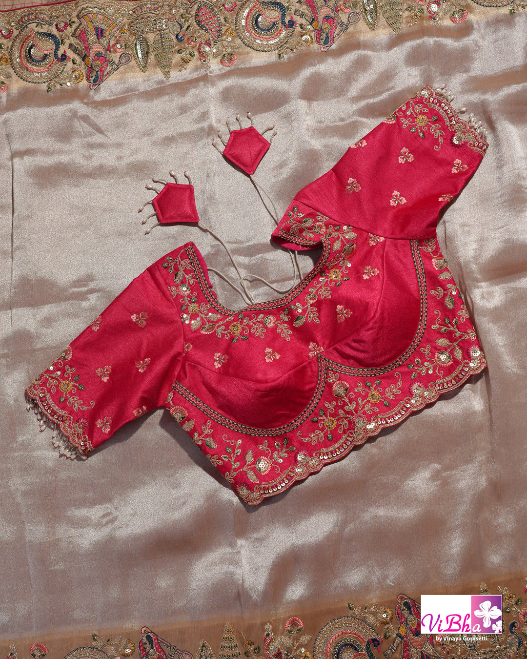 Champagne Designer Saree with Multicolour Peacock and Figurative Border
