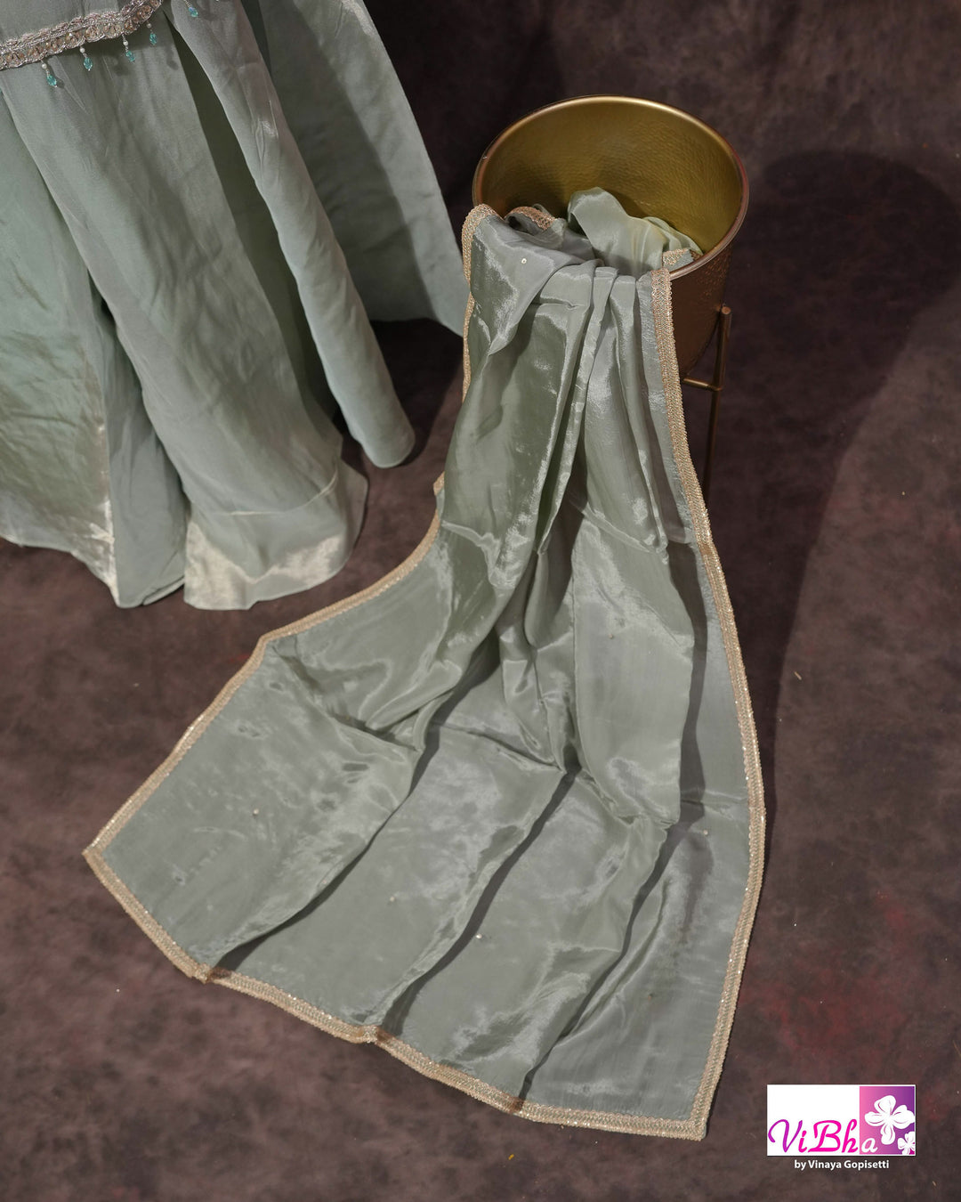 Sage Green Embroidered Sharara Set