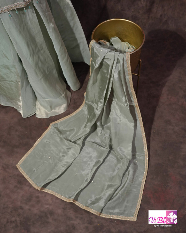 Sage Green Embroidered Sharara Set