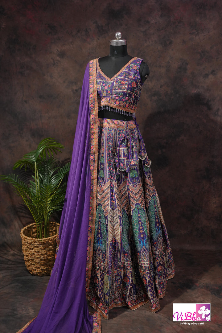 Purple Peacock Motif Lehenga Set