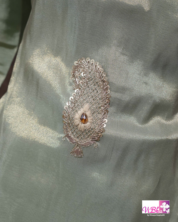 Sage Green Embroidered Sharara Set