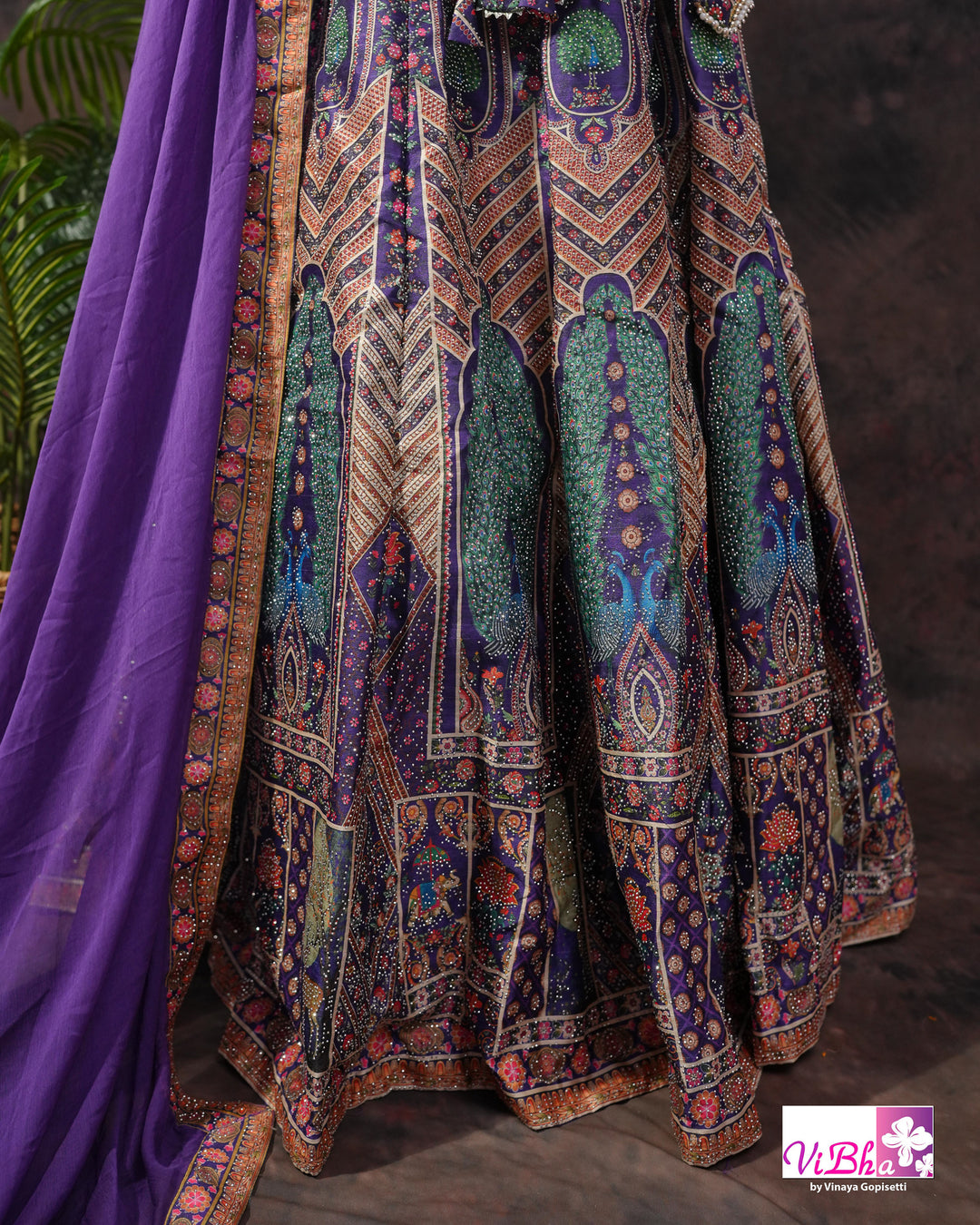 Purple Peacock Motif Lehenga Set