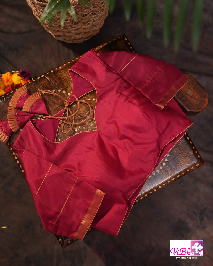 Cream Kanchi Silk Saree with Blouse &amp; Kattam Border