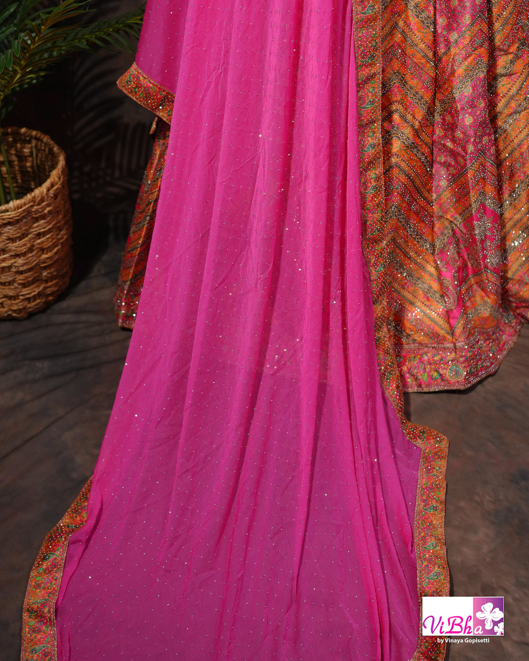 Orange &amp; Rani Pink Multicolor Lehenga Set