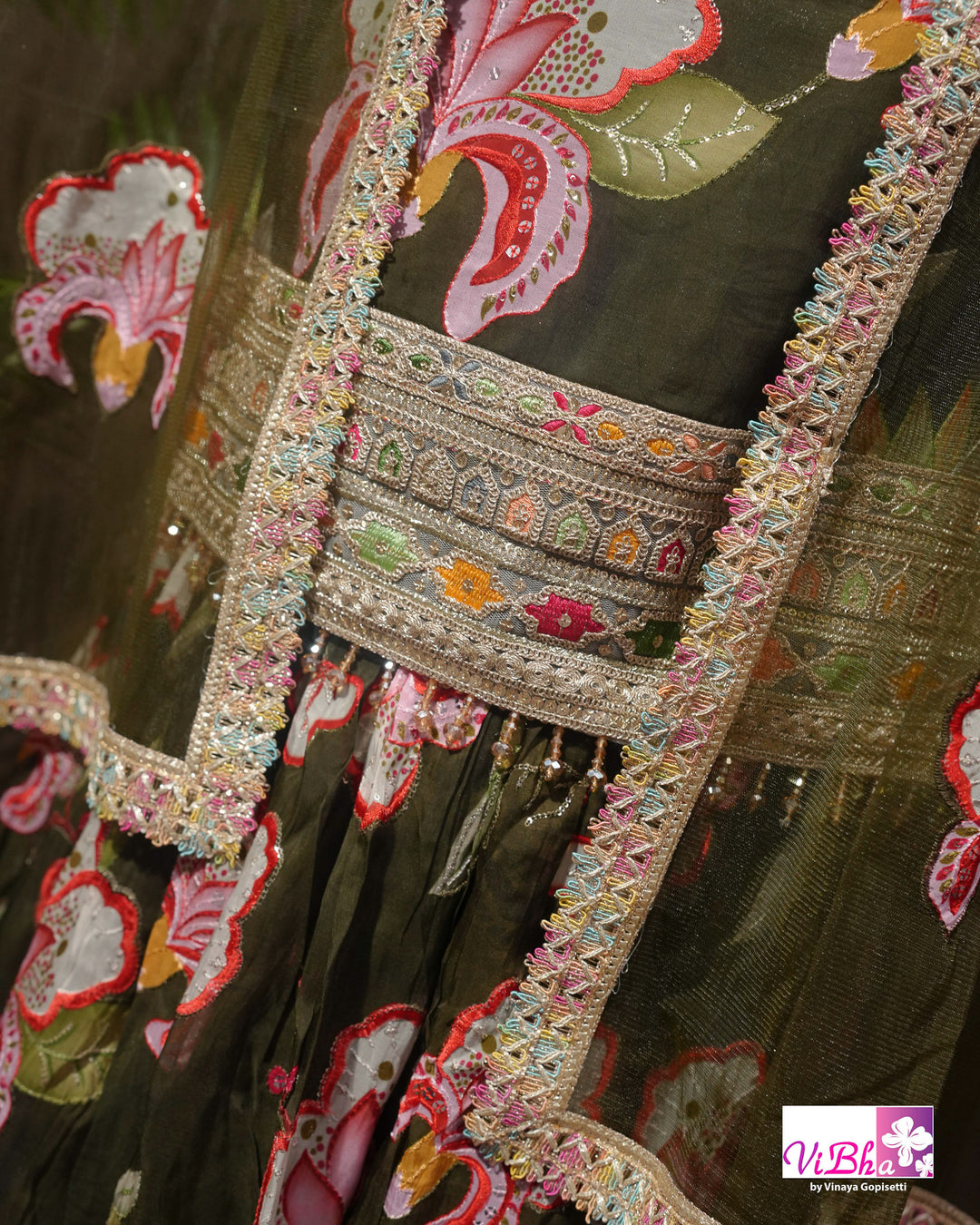 Dark Mehendi Green Floral position print high neck Gharara set