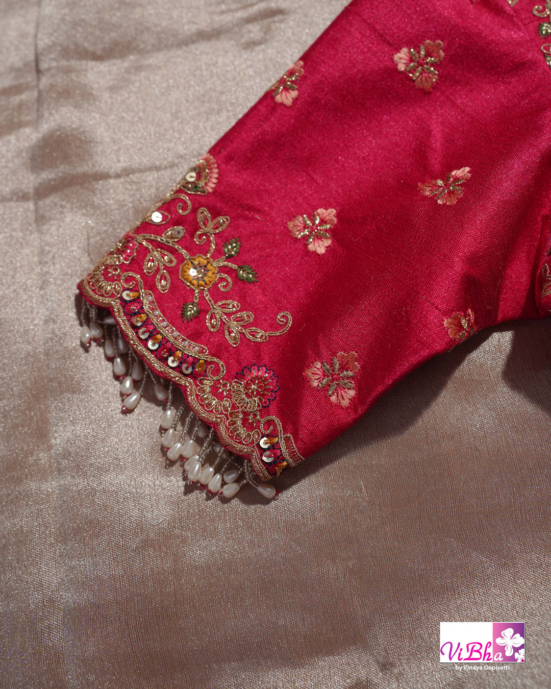 Champagne Designer Saree with Multicolour Peacock and Figurative Border