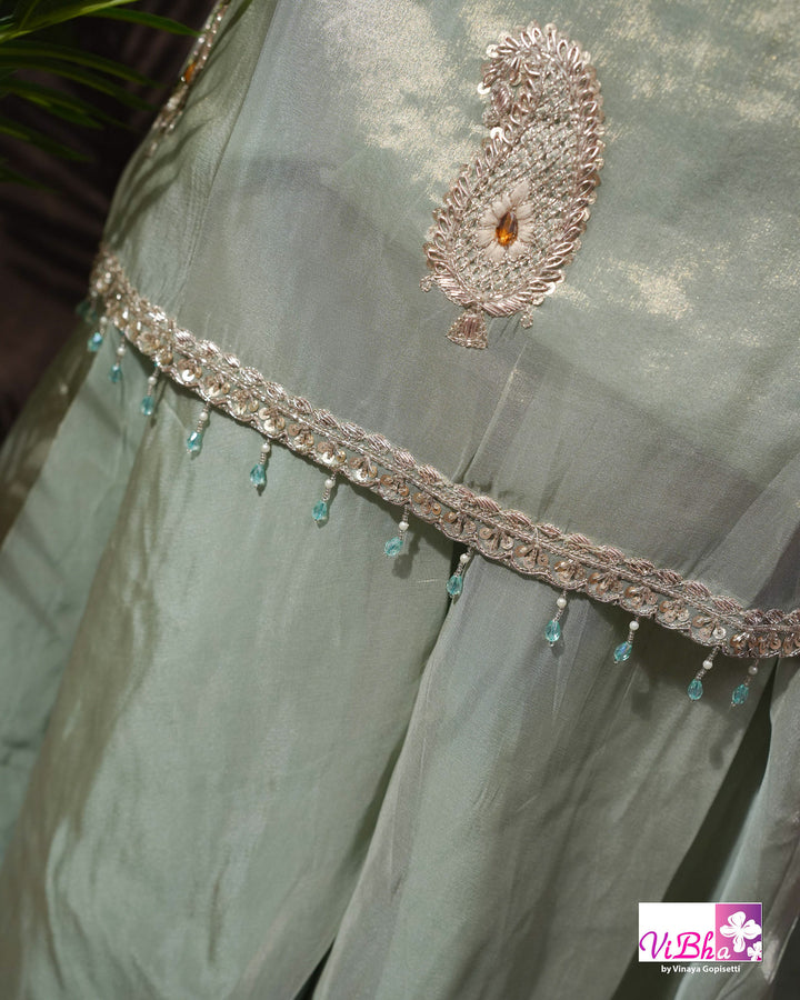 Sage Green Embroidered Sharara Set