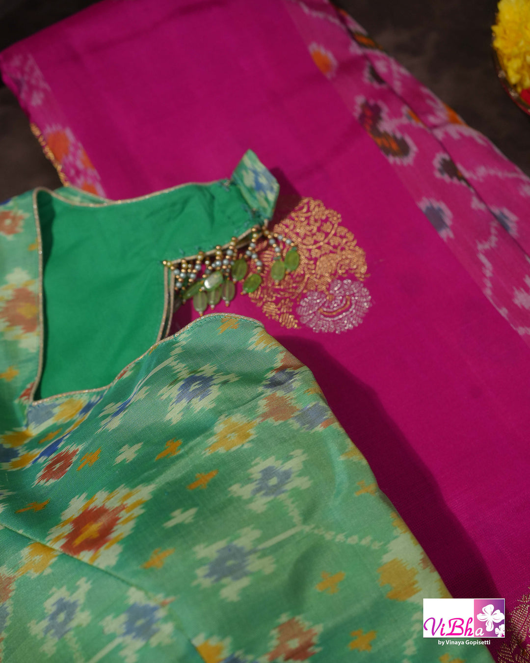 Rani Pink Handwoven Kanchi Silk Saree with Patola Weave and Blouse