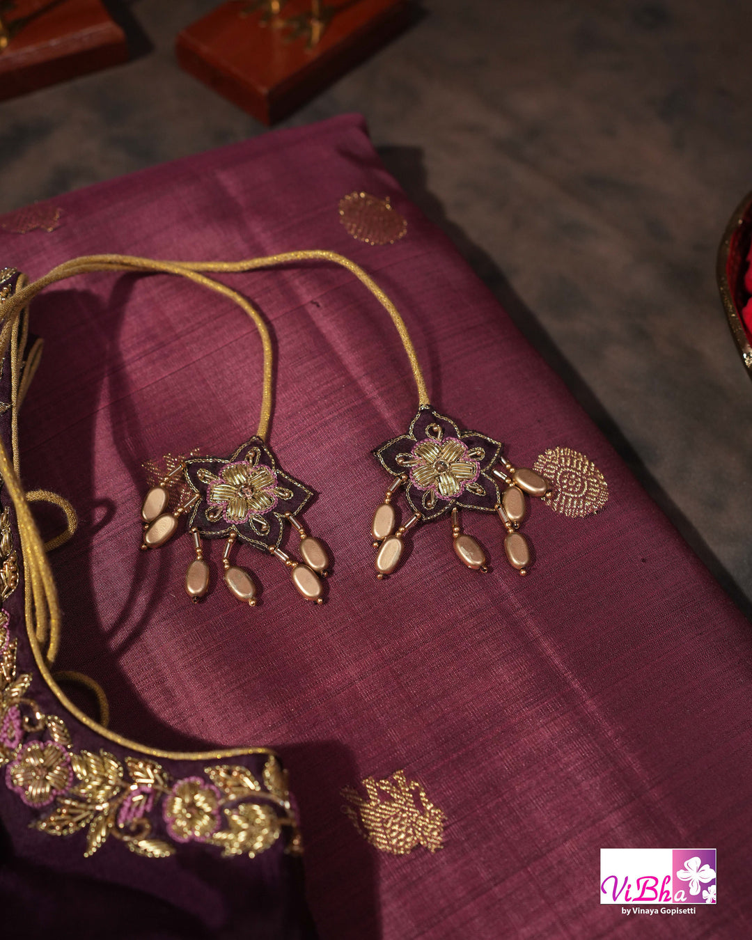 Dark Mauve And Plum Kanchi Silk Saree with Embroidered Blouse