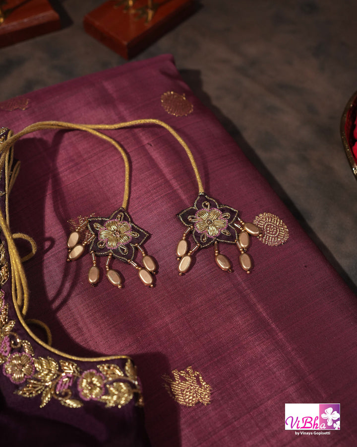 Dark Mauve And Plum Kanchi Silk Saree with Embroidered Blouse