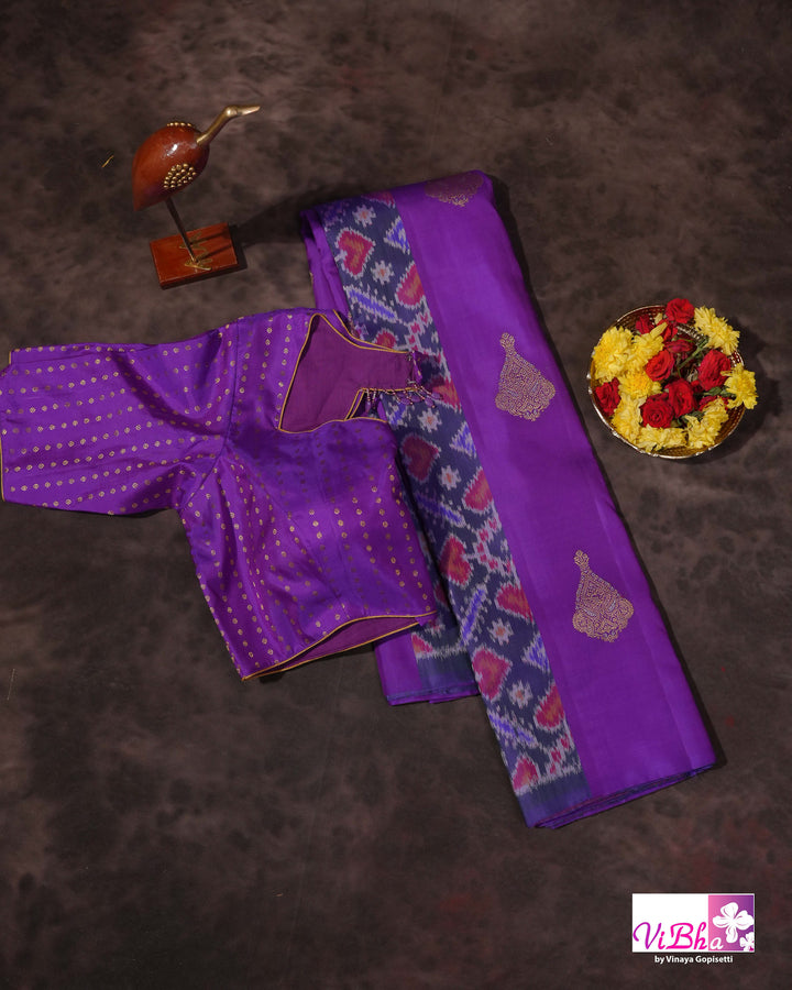 Royal Purple Kanchi Silk Saree with Patola Weave and Blouse