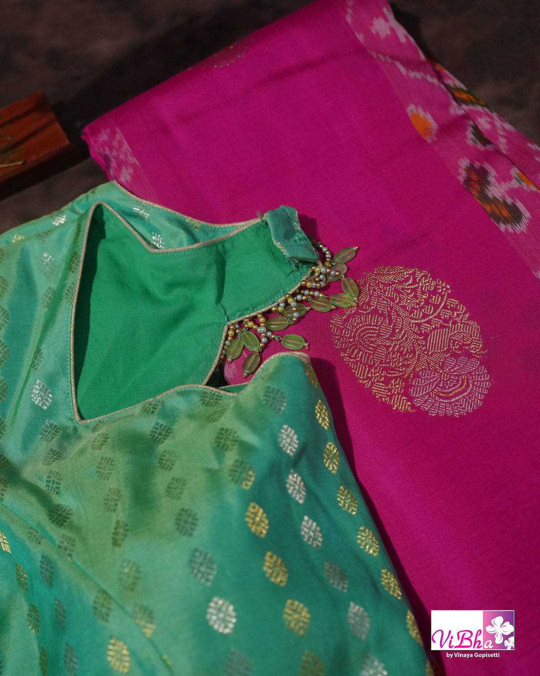 Rani Pink Handwoven Kanchi Silk Saree with Patola Weave and Blouse