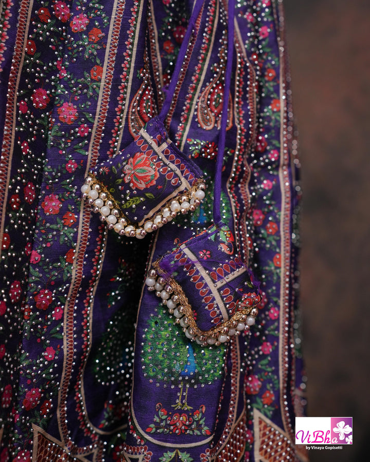 Purple Peacock Motif Lehenga Set