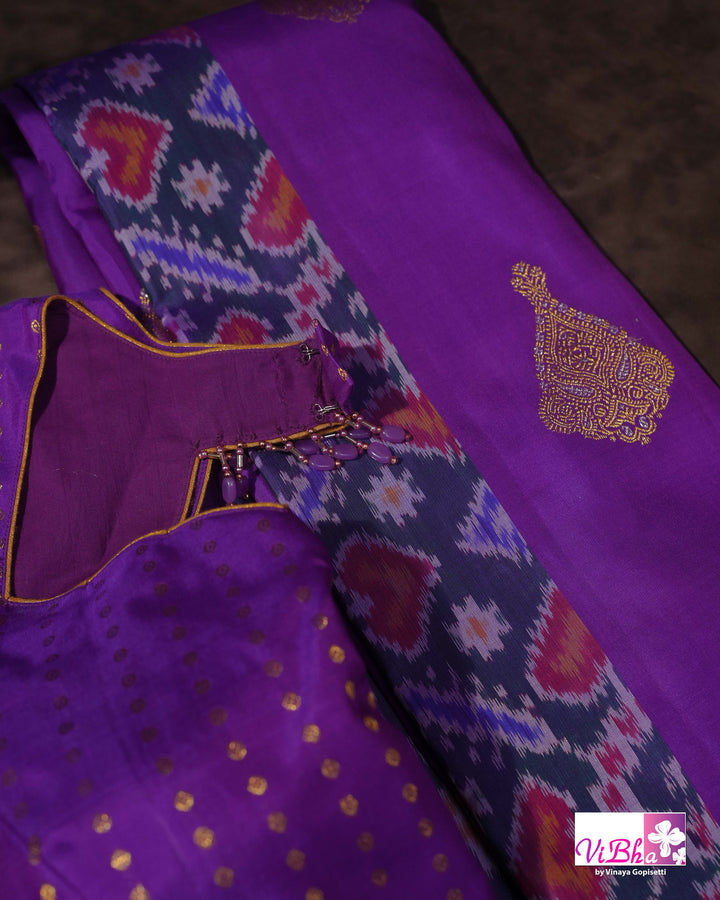 Royal Purple Kanchi Silk Saree with Patola Weave and Blouse