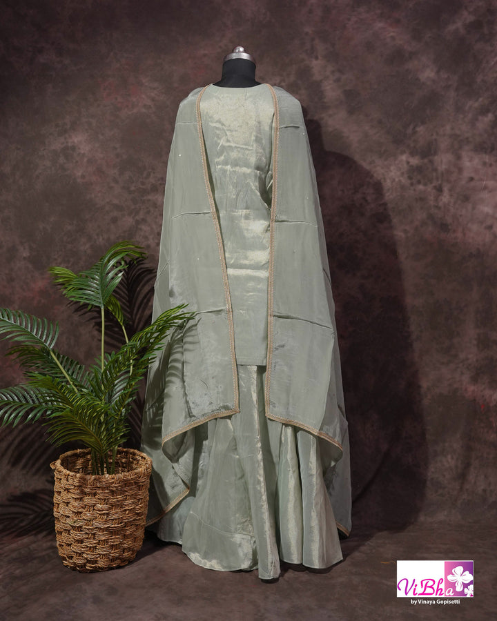 Sage Green Embroidered Sharara Set