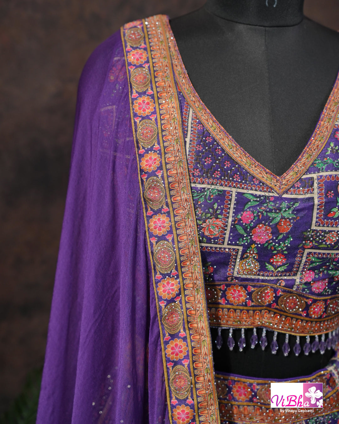 Purple Peacock Motif Lehenga Set