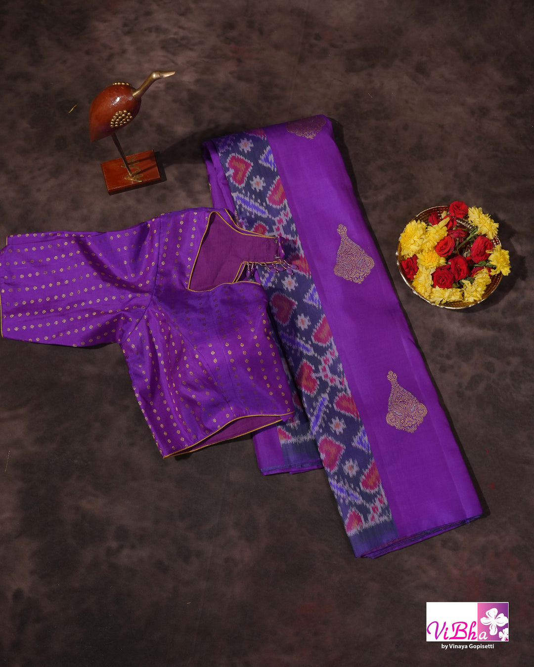 Royal Purple Kanchi Silk Saree with Patola Weave and Blouse