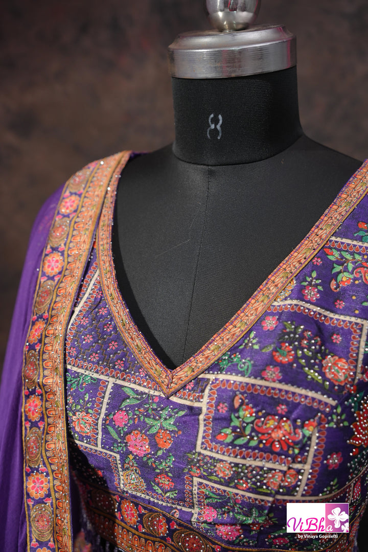 Purple Peacock Motif Lehenga Set