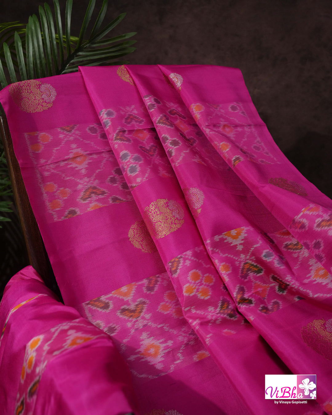 Rani Pink Handwoven Kanchi Silk Saree with Patola Weave and Blouse