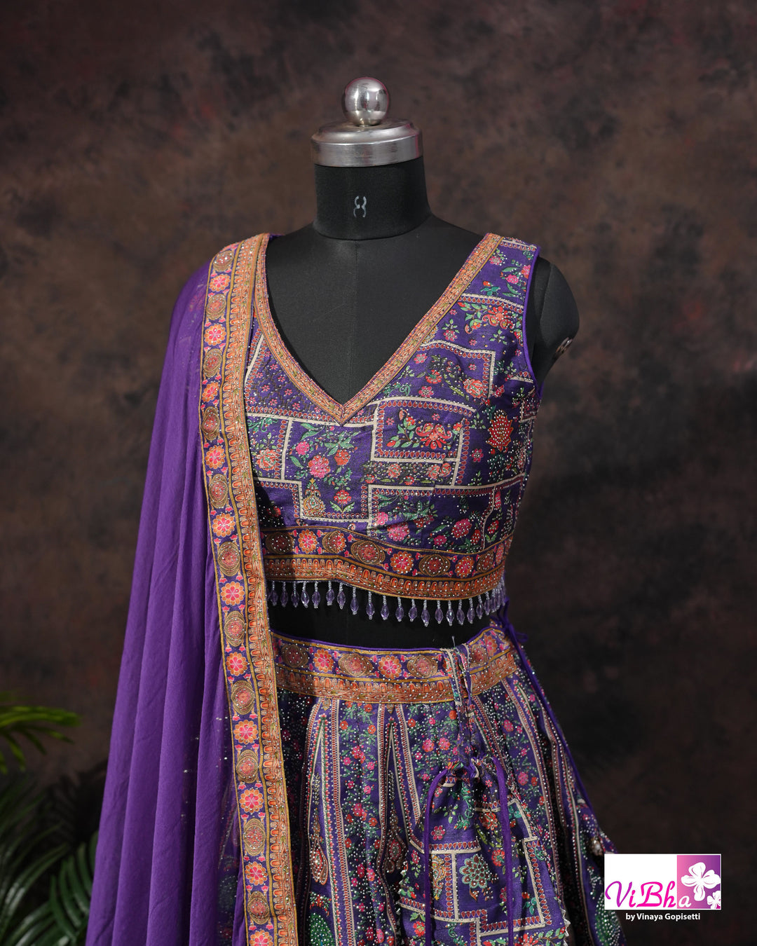 Purple Peacock Motif Lehenga Set