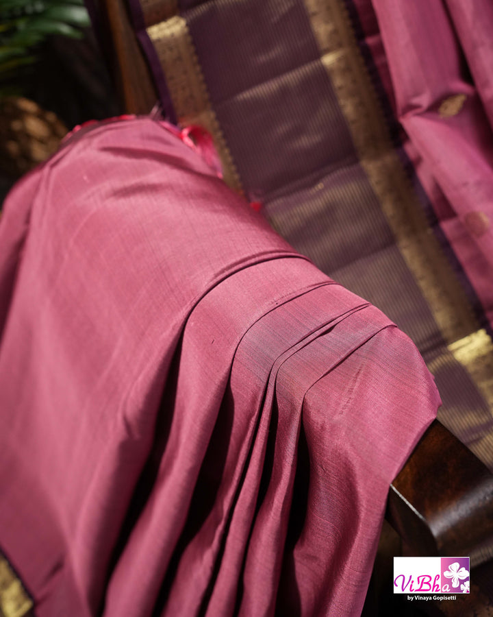 Dark Mauve And Plum Kanchi Silk Saree with Embroidered Blouse