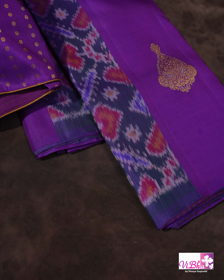 Royal Purple Kanchi Silk Saree with Patola Weave and Blouse