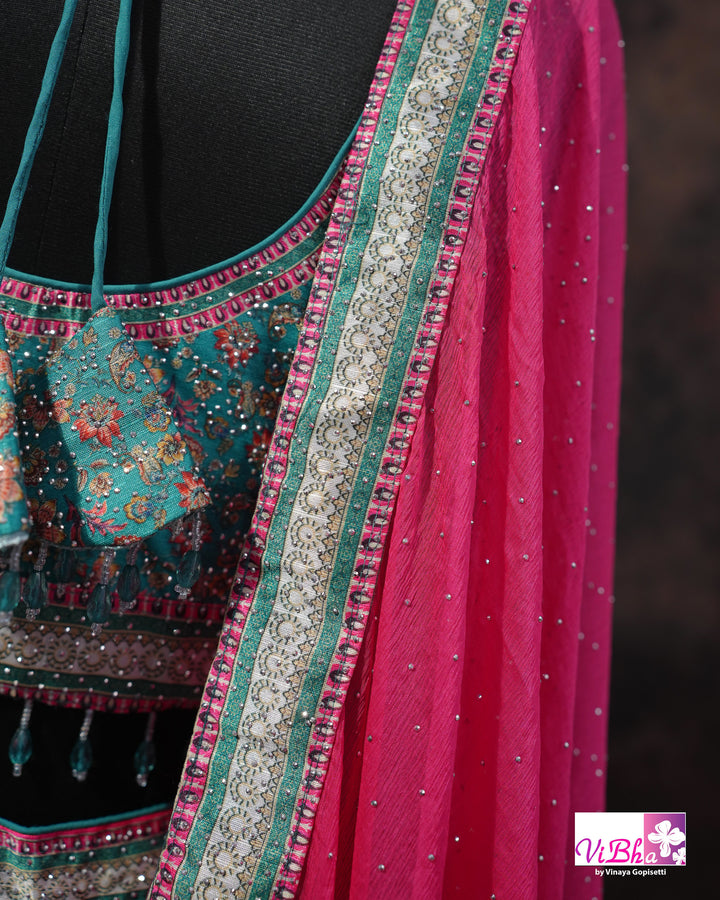 Turquoise &amp; Rani Pink Multicolor Lehenga Set