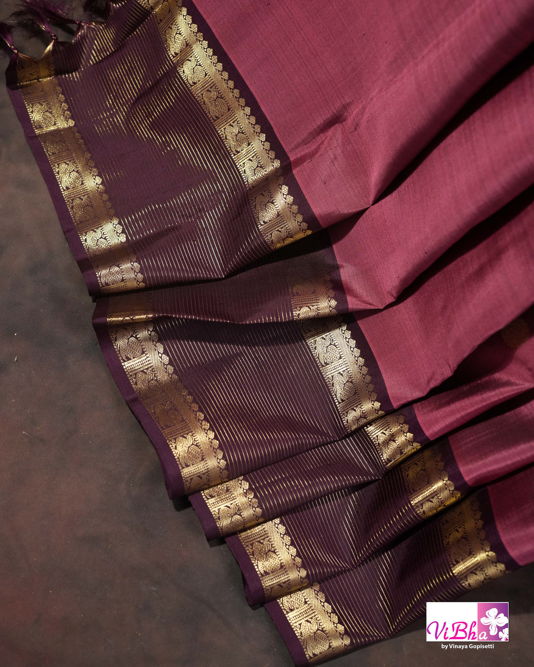 Dark Mauve And Plum Kanchi Silk Saree with Embroidered Blouse