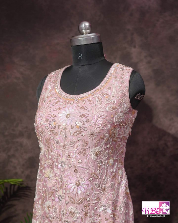 Blush Pink Embroidered Sharara Set