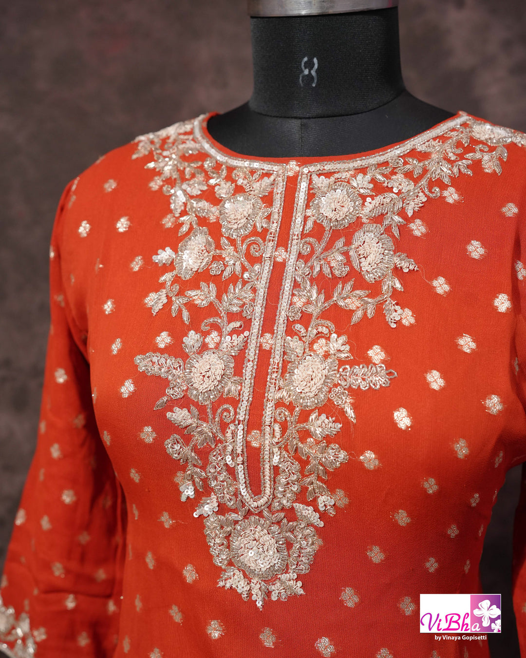 Orange Embroidered Sharara Set