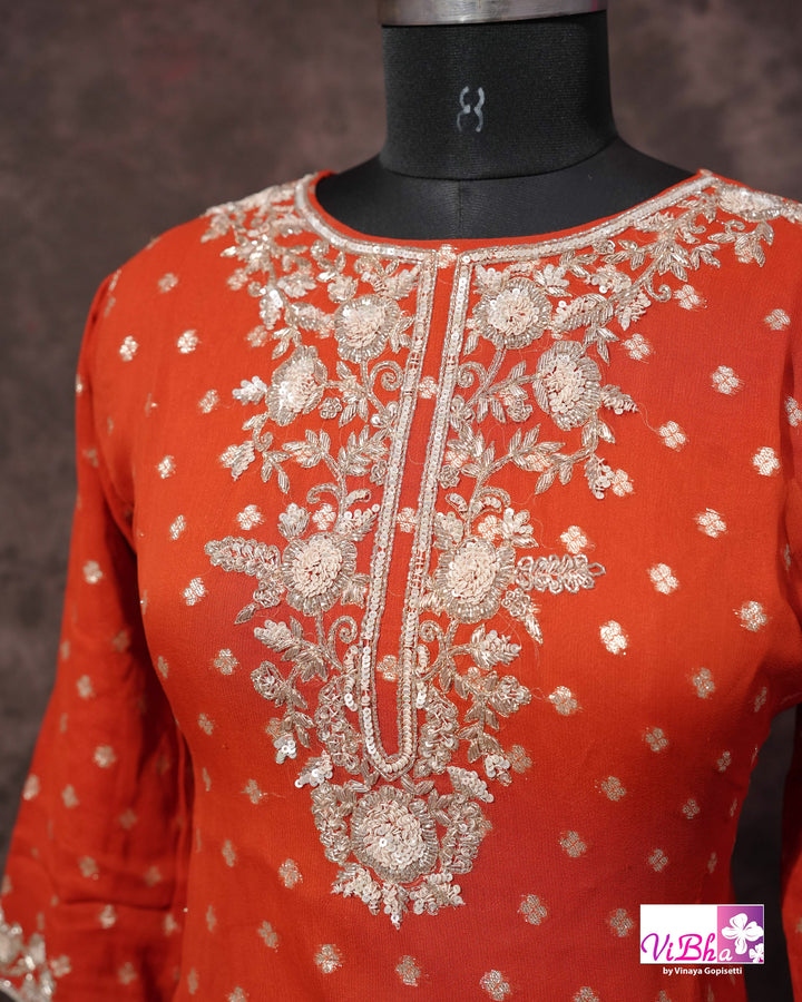 Orange Embroidered Sharara Set