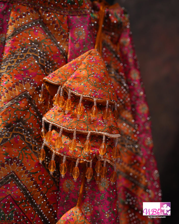 Orange &amp; Rani Pink Multicolor Lehenga Set