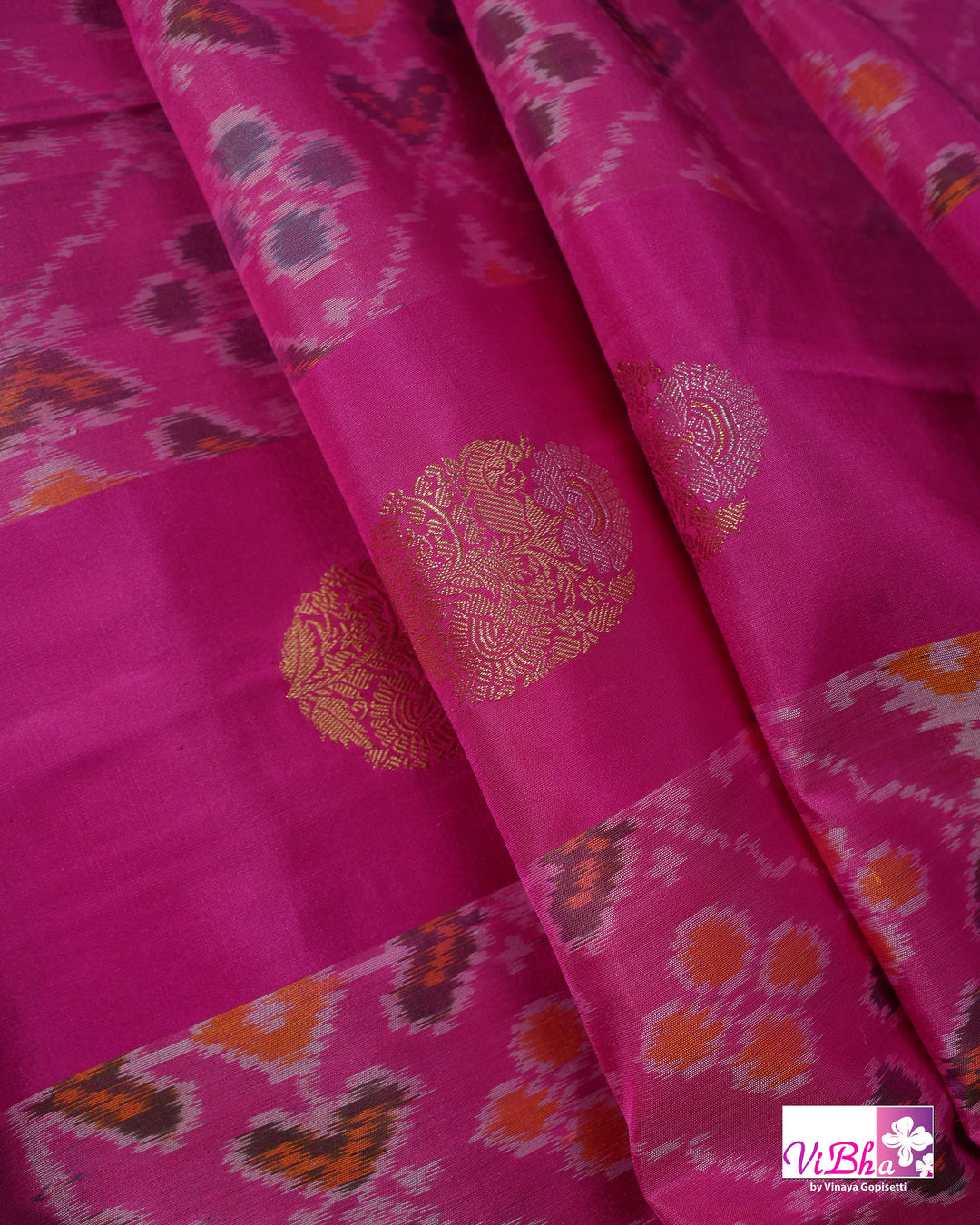 Rani Pink Handwoven Kanchi Silk Saree with Patola Weave and Blouse