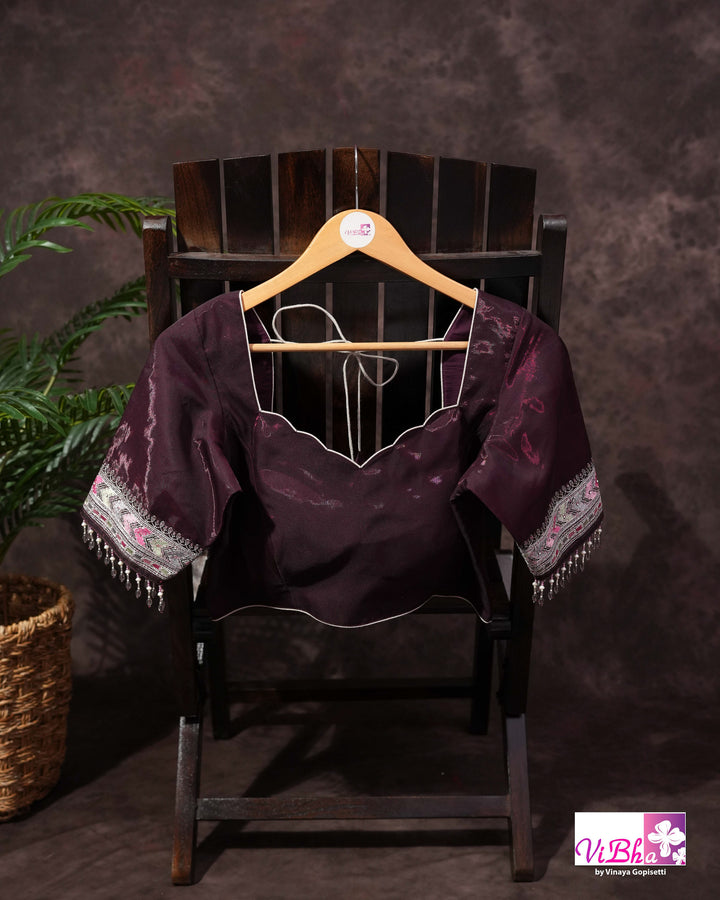 Deep Plum Designer Saree with All-Over Floral Vine Embroidery