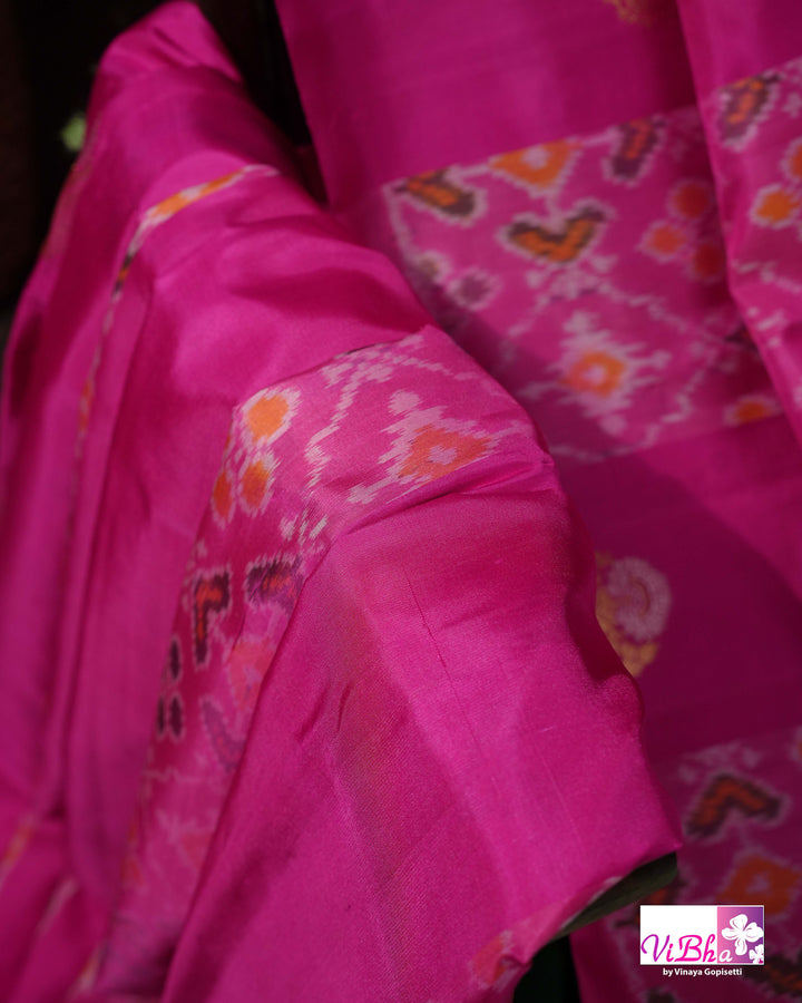 Rani Pink Handwoven Kanchi Silk Saree with Patola Weave and Blouse