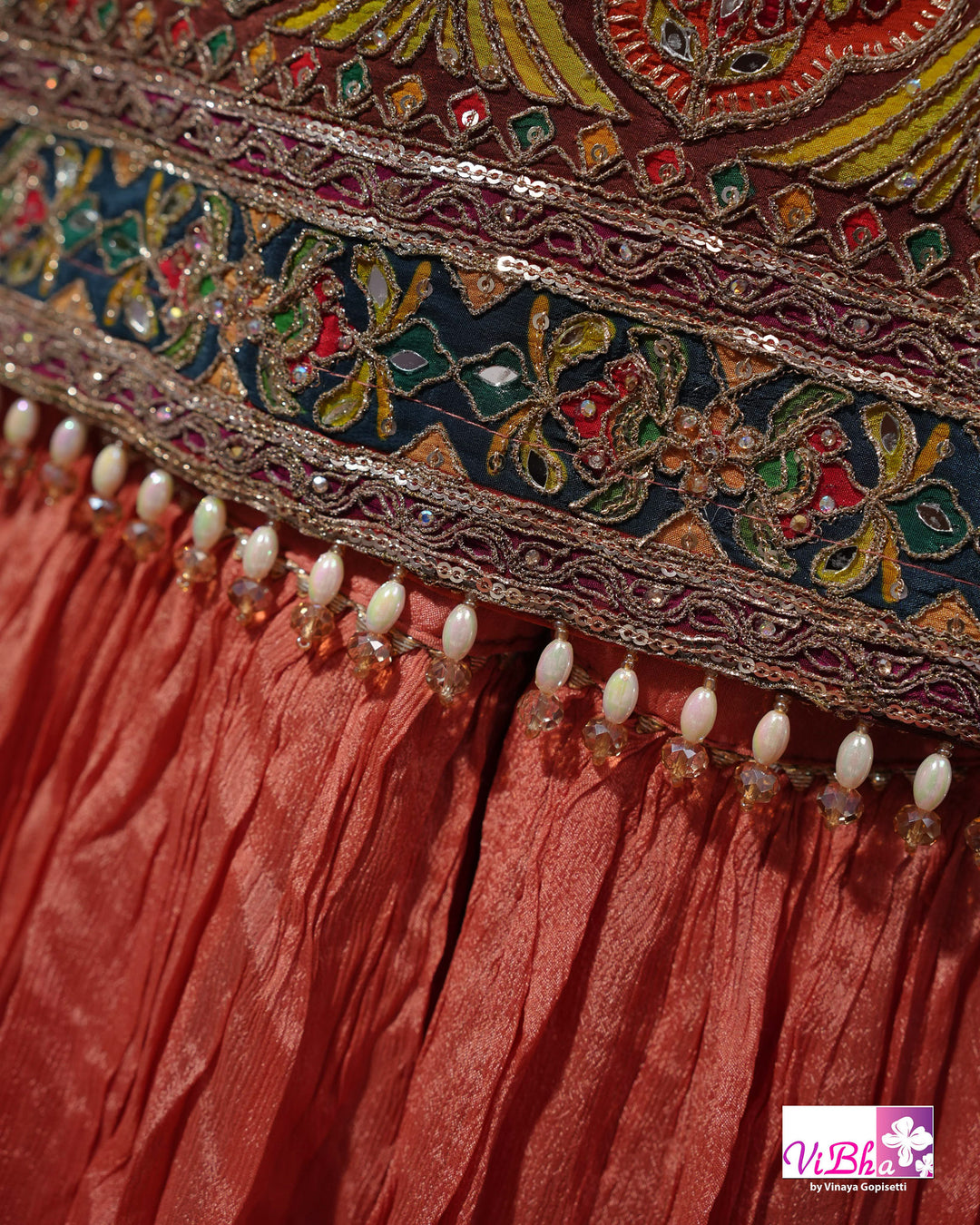 Coral Peach Multicolor Embroidered Sharara Set